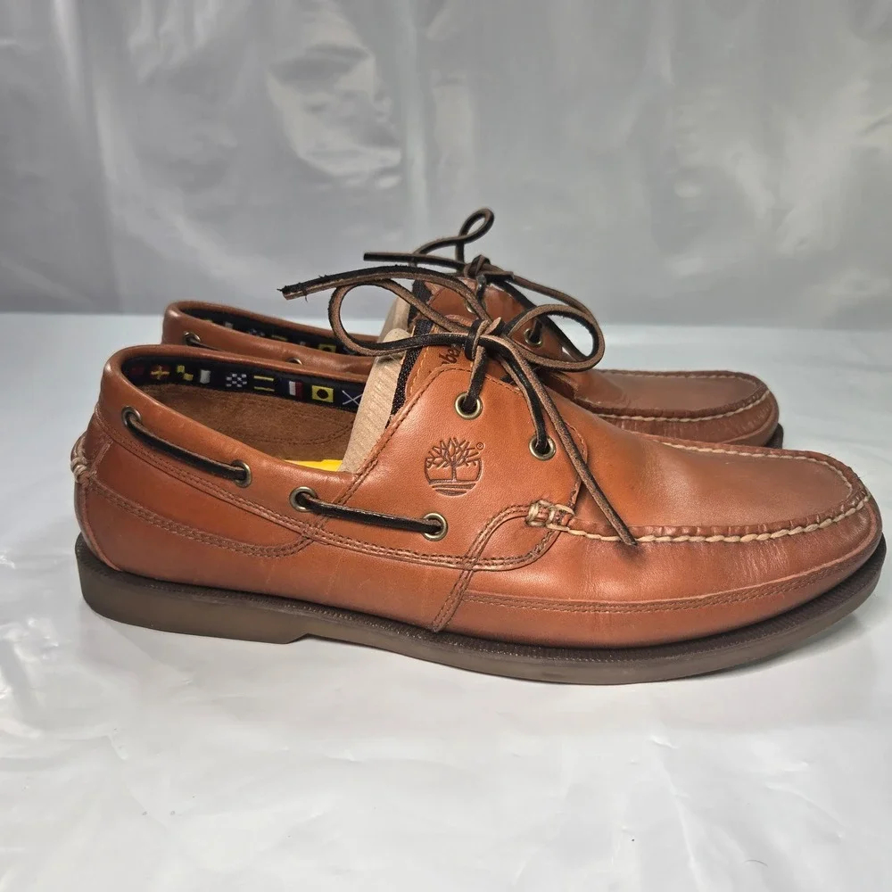Timberland Mens Brown Leather Boat Shoes 2-Eye Loafers 70524 3883 Size 12M